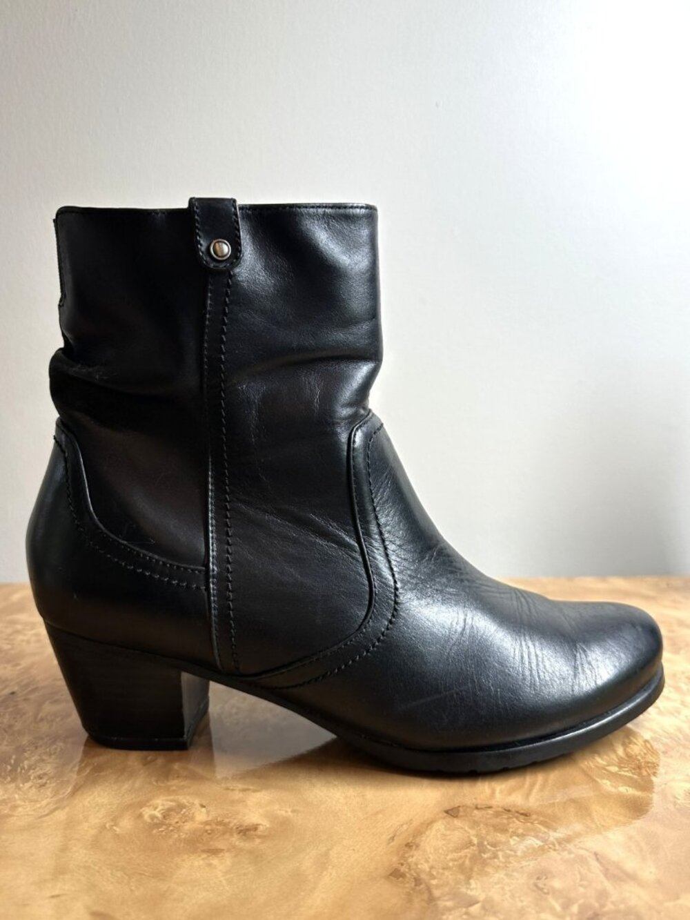 Blondo Black Waterproof Leather Ankle Boots Size 9.5 Block Heel Side Zip Booties